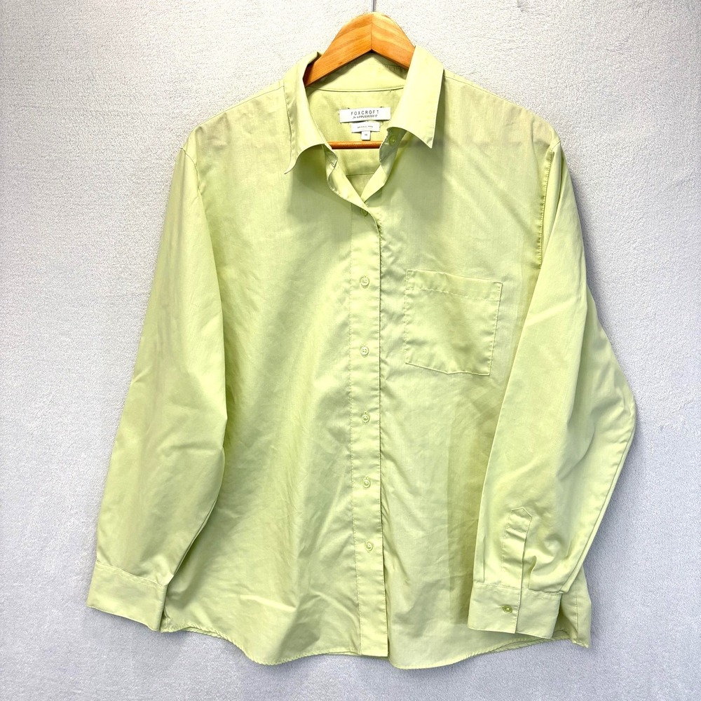 Foxcroft For Appleseeds Wrinkle Free Button-Up Shirt Womens 18 Green Long Sleeve